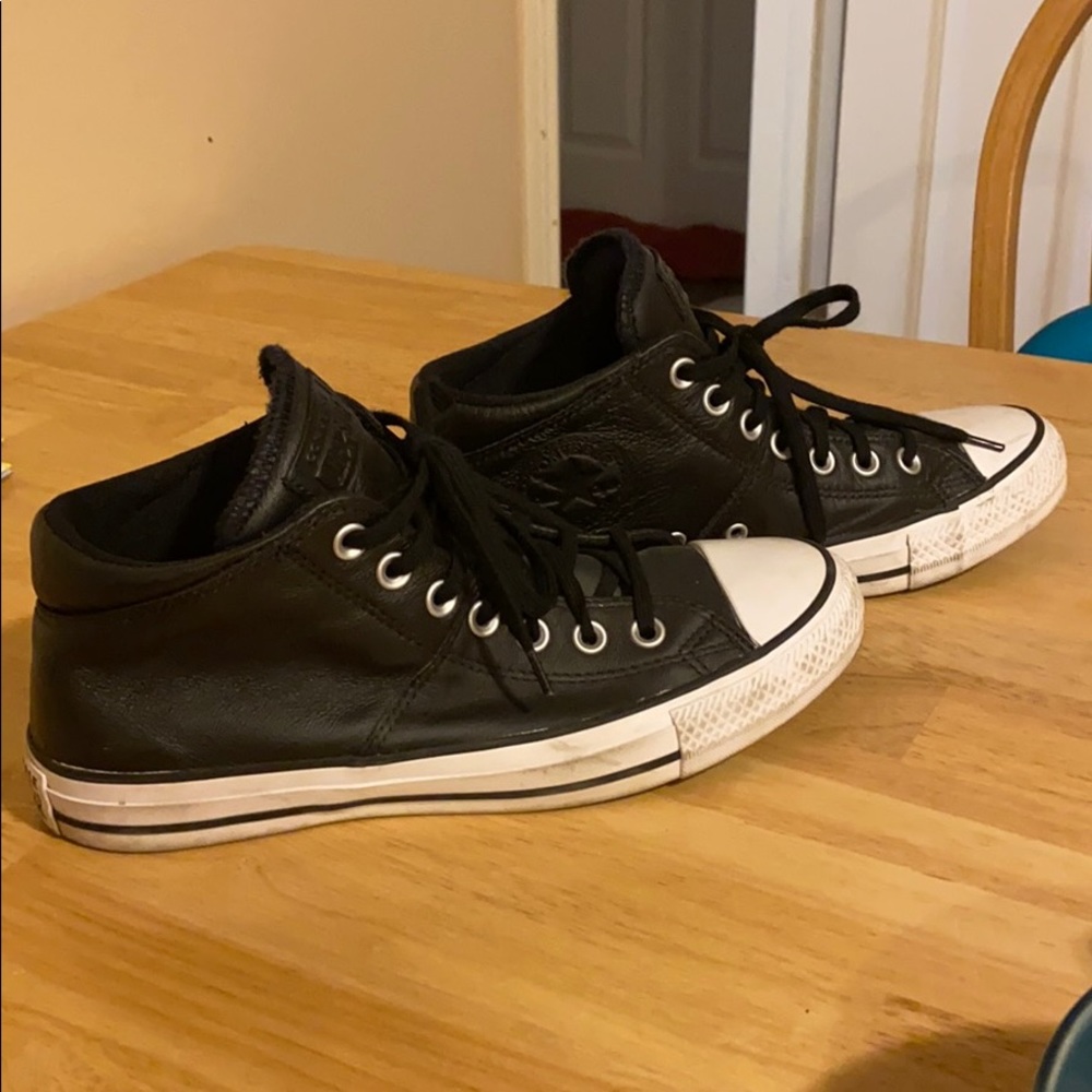 COPY - Black and white leather high-top converse